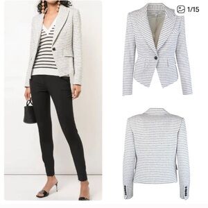 Veronica Beard Hossana Striped Tweed Dickey Blazer Jacket Black and White Size 2